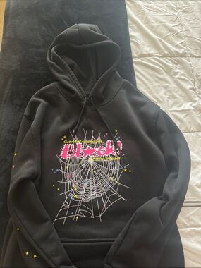 SHEIN Black Hoodie with Yellow Star and Multicolor Sleeve Stars